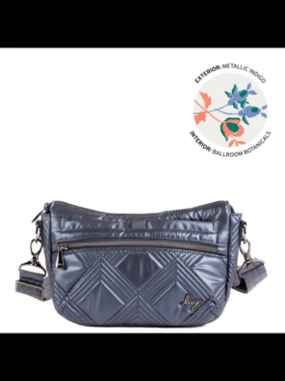 LUG - Dash Classic Crossbody in Metallic Indigo 2 w/Ballroom Botanicals Interior